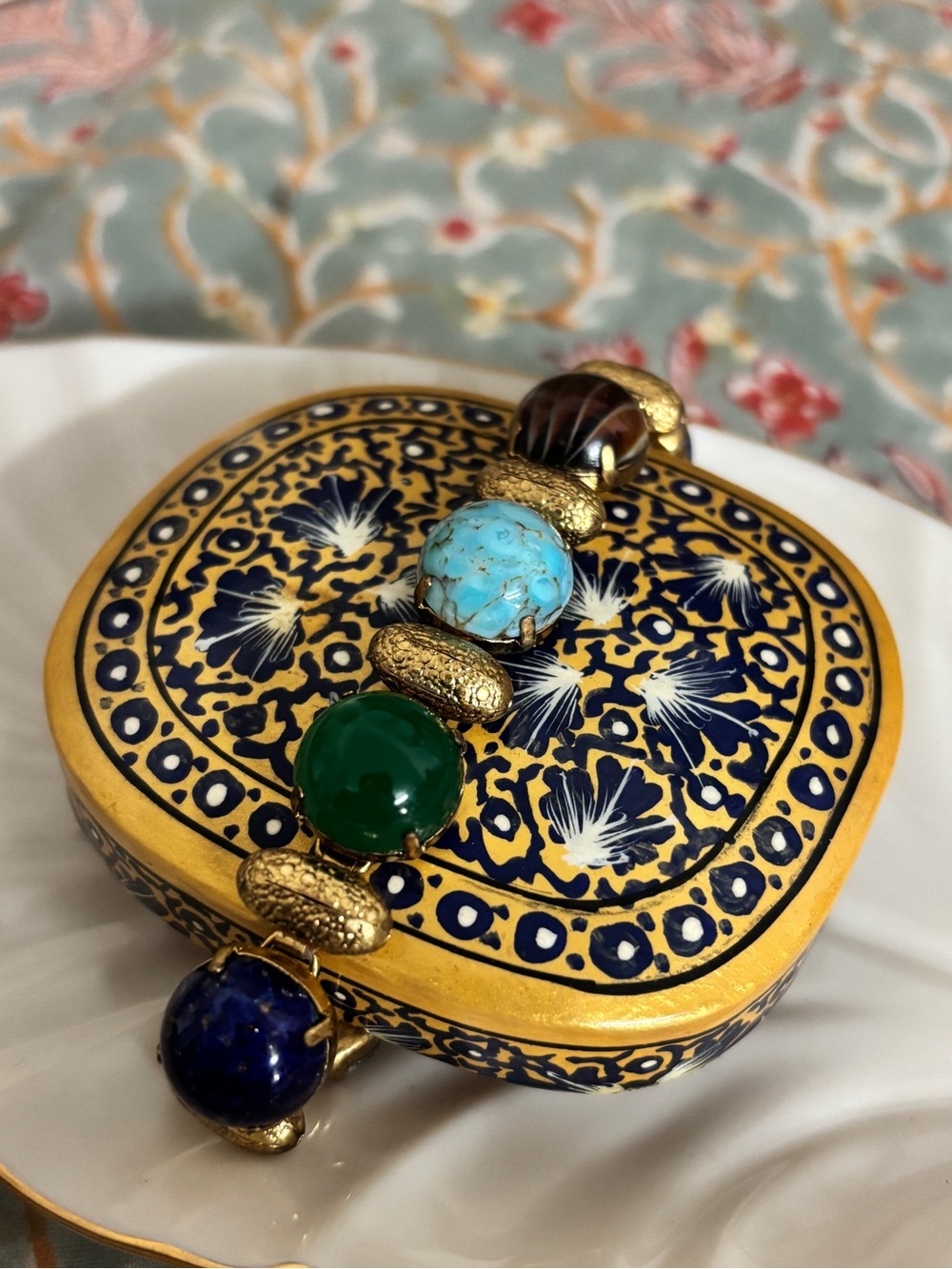 Vintage Multicolor Gemstone Cabochon Statement Bracelet - Gold Accents